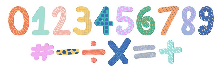 Hand drawn numbers in boho style for decoration design. Doodle set element. Vector kids art illustration. © Ася Якимчук