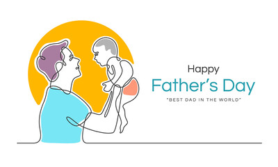 Happy father's day with Abstract line drawing Father Carry His Baby Boy Playing Together vector design