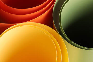 Fototapeta abstract vibrant color curve background, creative graphic wallpaper with orange, yellow and green for presentation, concept of dynamic movement and space, detail of bending plastic sheets obraz