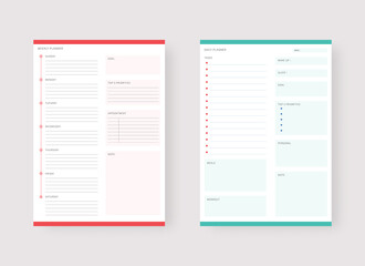 Modern planner template set. Set of planner and to do list. Daily and weekly planner template. Vector illustration.