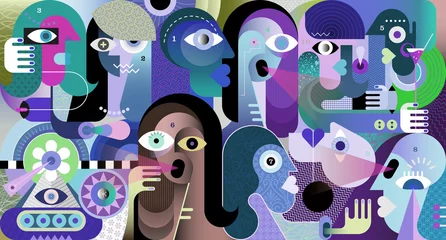 Poster Im Rahmen Zehn nummerierte Leute, die über die neuesten Nachrichten sprechen. Grafische Illustration der modernen Kunst. ©  danjazzia