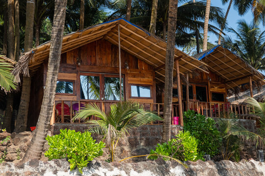Wooden bungalows on Colva Beach