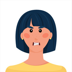 girl angry avatar. isolated image of young woman in anger. Cartoon character. Vector illustration, flat