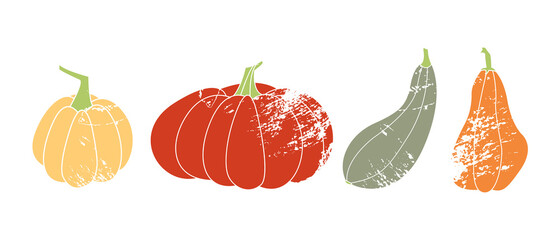 Pumpkin. Autumn vegetable. For fall decorative design, thanksgiving and halloween invitation, harvest flyer, textile. Vector flat cartoon illustration