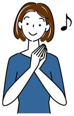 両手の手のひらを合わせて喜んでいる笑顔の可愛い女性 イラスト シンプル ベクター