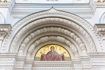 Arch in the wall of the Saint Peter and Paul church in Karlovy Vary, Czech Republic