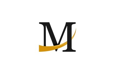 Initial Typography M Stylish Swoosh Gold Logo