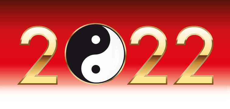 Nouvelle année 2022 sous le signe du yin yang, symbole de la philosophie chinoise et de la complémentarité.