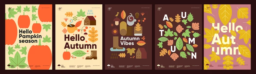 Foto op Canvas Autumn. A set of simple flat vector illustrations. Background patterns hello autumn, autumn sale, seasons. Perfect background for banner, poster, flyer, cover. © Molibdenis-Studio