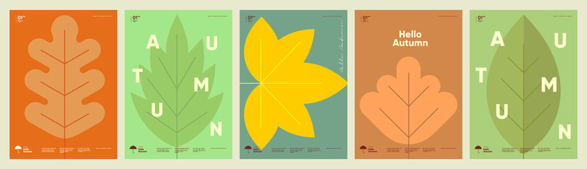Autumn. A set of simple flat vector illustrations. Background patterns hello autumn, autumn sale, seasons. Perfect background for banner, poster, flyer, cover.
