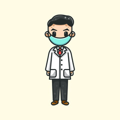CUTE DOCTOR WITH MASK FOR CHARACTER, ICON, LOGO, STICKER AND ILLUSTRATION