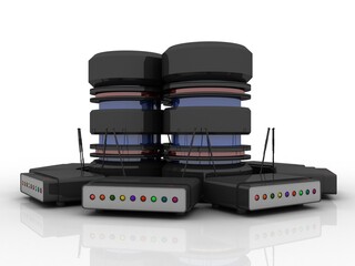 3d rendering Transmitter WiFi with database
