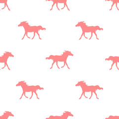 Seamless pattern with running horse silhouettes on a white background. Save with the Clipping Mask.