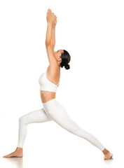 Fototapeta na wymiar woman in white sportswear doing yoga practice