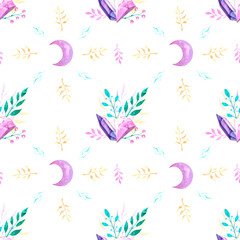 Watercolor pattern in boho style on white background. Pattern for the design of children's products, wallpapers, textiles and packaging.