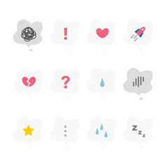 吹き出しの喜怒哀楽／様々な感情表現のバリエーション／パターンのイラストパーツセット