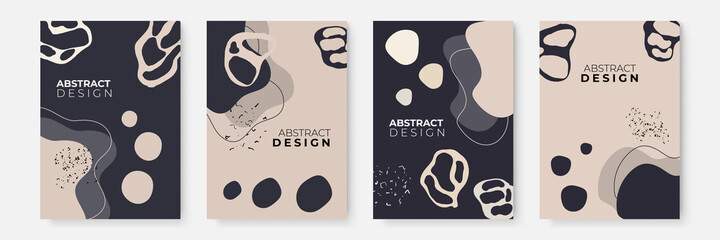 Modern minimalist abstract aesthetic illustrations. Contemporary wall decor. Collection of creative artistic posters. Set of boho poster with abstract shapes elements