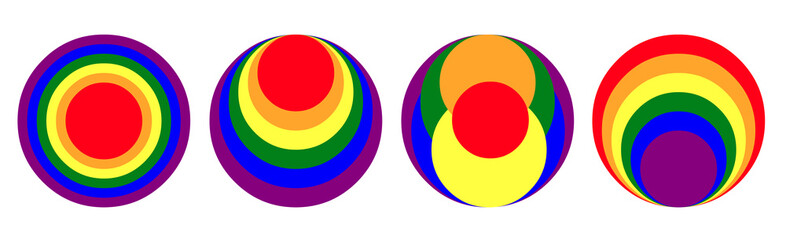 A set of circular symbols in the colors of rainbow. White isolated background. Rainbow community symbol concept. - obrazy, fototapety, plakaty