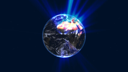 Fototapeta na wymiar earth globe with glowing details and light rays. 3d illustration.