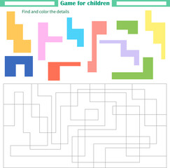  A game for children. Worksheet. Find and paint parts by sample color