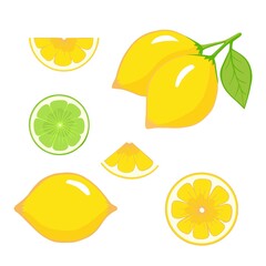 lemon, lime cut vector. Illustration for printing, backgrounds, wallpapers, covers, packaging, greeting cards, posters, stickers, textile and seasonal design. Isolated on white background.