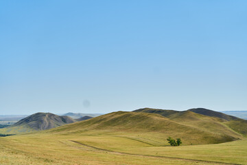 Fototapeta na wymiar View of the Long Mountains Ridge. The beginning of the Ural mountains. Orenburg region.