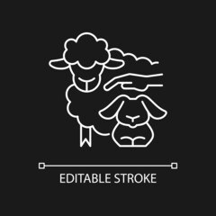 Petting zoo white linear icon for dark theme. Interactive zoo for kids. Touch and feed animals. Thin line customizable illustration. Isolated vector contour symbol for night mode. Editable stroke