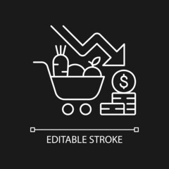 Marketing risks white linear icon for dark theme. Market loss. Financial failure. Thin line customizable illustration. Isolated vector contour symbol for night mode. Editable stroke