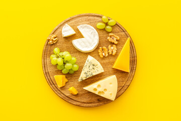 Brie and blue cheese with parmesan and maasdam. Dairy products layout