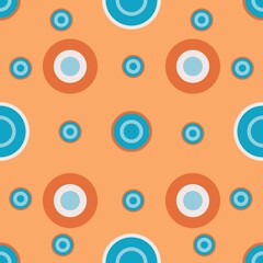 Vector seamless pattern with circles. Abstraction in orange-blue color with circles of different sizes. 