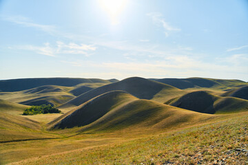 View of the Long Mountains Ridge. The beginning of the Ural mountains. Orenburg region.