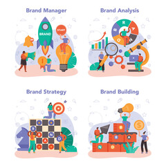 Brand management concept set. Manager creating and developing
