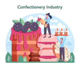 Confectionery production industry. Delicious pastry food and sweets