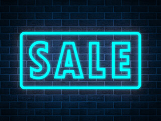 SALE concept. Neon text sign on night street