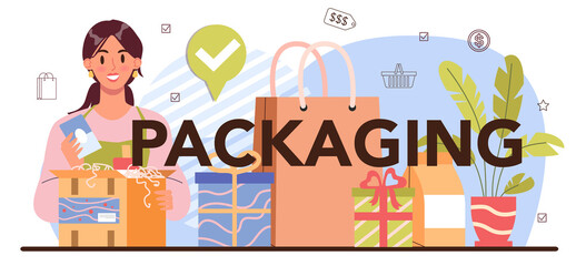 Packaging typographic header. Products packaging for selling
