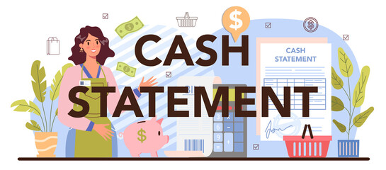 Cash statement typographic header. Sales stimulation for comercial profit