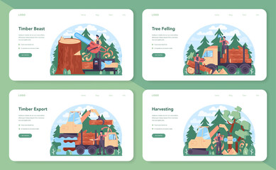 Timber industry and wood production web banner or landing page set