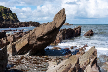 Fototapeta na wymiar Rocks on Ilfracombe Beach, Devon, England, UK