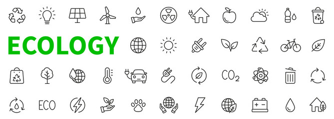 Ecology line icon collection. Ecology and nature green symbol. Nature icon. Outline nature green icons set. Eco green icons - stock vector. - obrazy, fototapety, plakaty