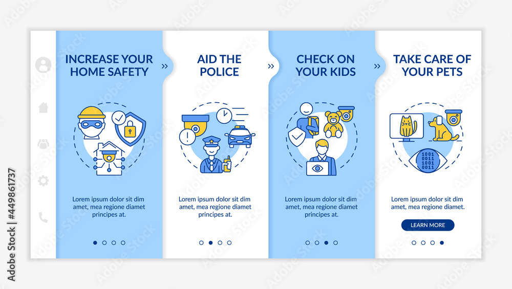 Wall mural household observation pros onboarding vector template. responsive mobile website with icons. web pag
