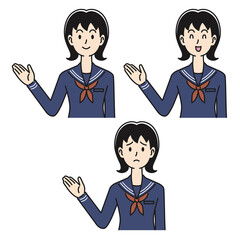 女子高生の色々な表情の紹介ポーズ