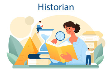 Historian concept. History science, paleontology, archeology. Knowledge of past