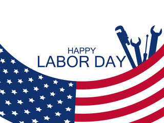 Happy Labor Day. USA national flag and working tools. Wrench and screwdriver. Design of advertising materials, banner and poster. Vector illustration