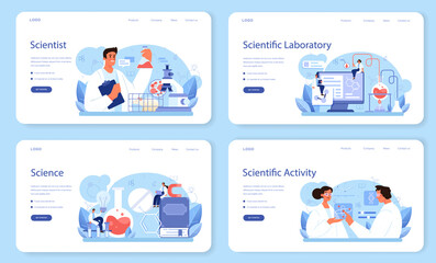 Scientist web banner or landing page set. Idea of education and innovation