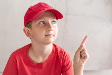 teen child pointing finger horizontal orientation