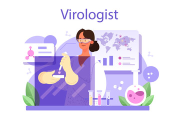 Virologist concept. Scientist studies viruses and bacteria in a laboratory