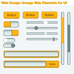 Flat UI web design elements set - icons, buttons, progress bars. Vector illustration. Dark colors.