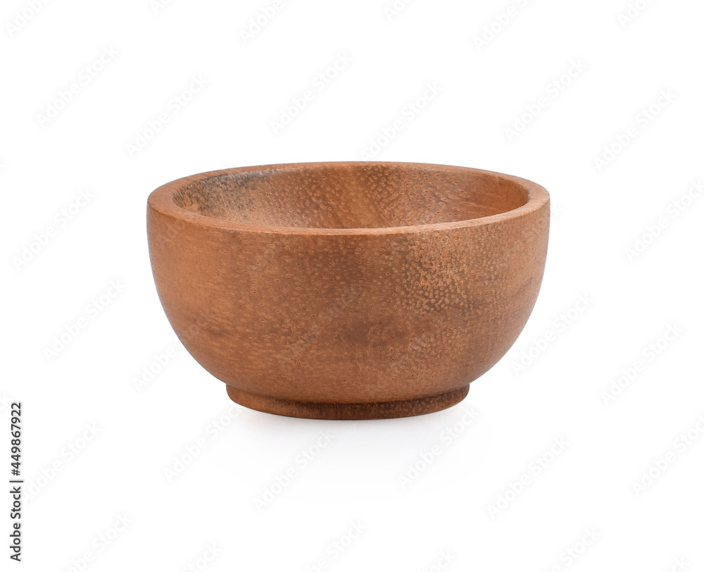 Wall mural Wooden bowl isolated on white background.