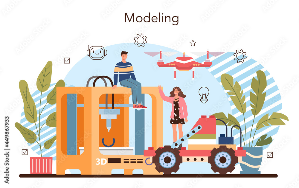 Poster robotics school course concept. robotic engineering and constructing lesson