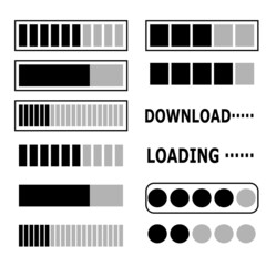 Set of simple loading bar icons with various shapes